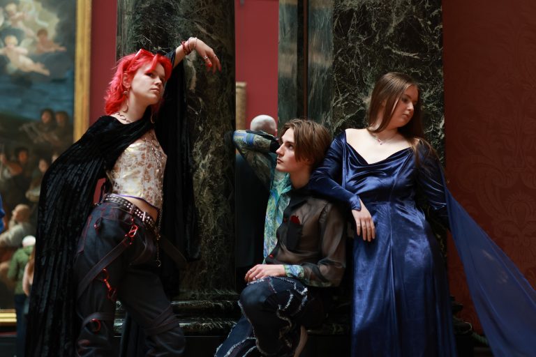 A group image of Ella (left), Jack (Middle) & Phoebe (Right) in my final collection outfits taken in the National Gallery in London.