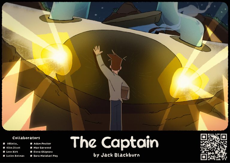 BA Animation by Jack Blackburn of ‘The Captain’ Poster showcasing the spaceship headlights shining over Ben in the crash site.