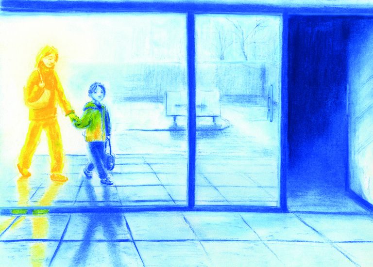 BA Illustration work by Sal Parker. The image shows an illustration from her wordless book titled ‘With Me’.