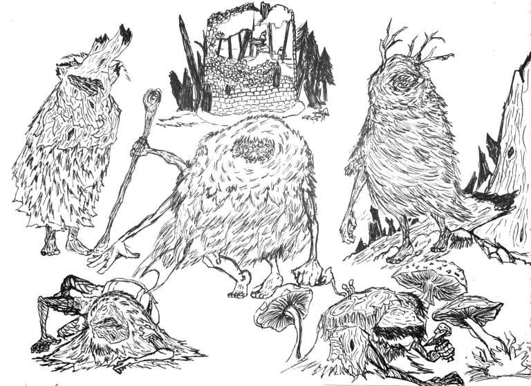 Animation work by Jack Myhill showing a collection of initial concepts