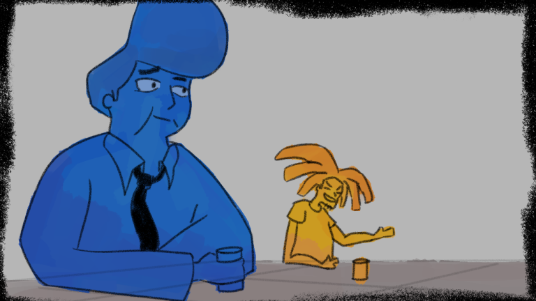 Digital Artwork by George Finbar Williams showing two men seated at a table