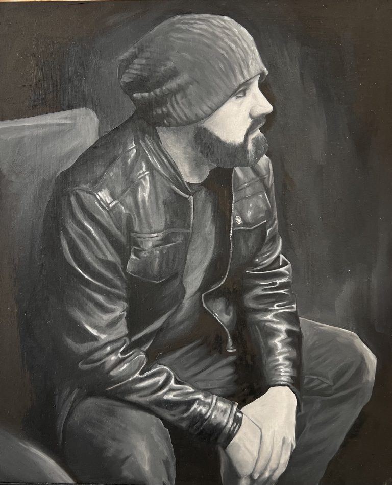 oil paint by Gina Childs showing a black and white portrait