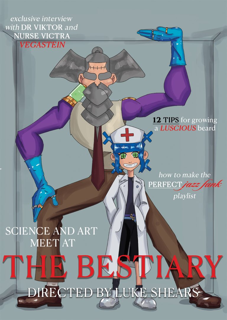 BA Animation work by Luke Shears. A doctor and his granddaughter posing on the front of a fashion magazine.