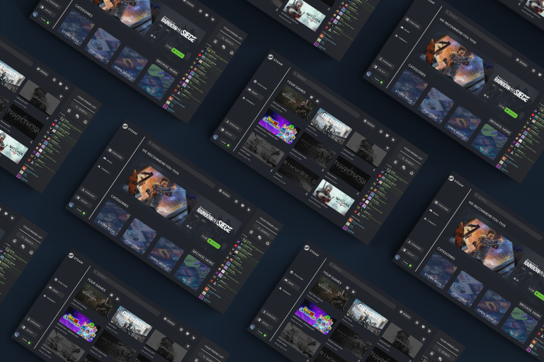 BSc UX/UI Design work by Sihina Liyanage showing a whole new UI redesign for the gaming platform - “Steam”.
