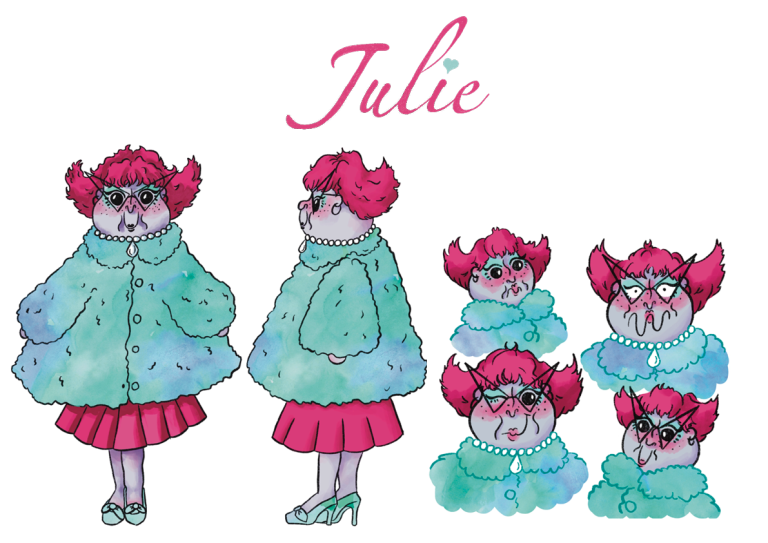 BA Illustration work by Isabelle Jones showing a colourful pink character