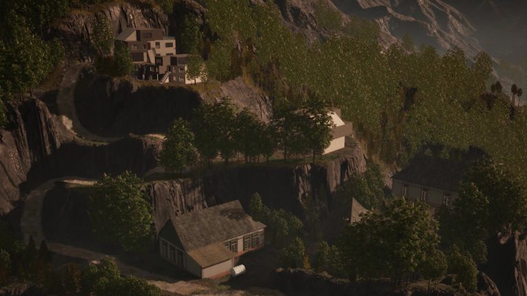 3D visual image by Jerlyn Kilakil showing houses in the mountains.