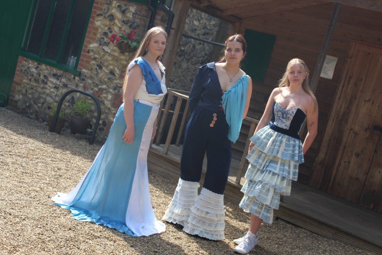 BA fashion work by Natalya Oronto-Vidal showcasing a fashion collection with vivid silhouettes and a fairytale backstory.