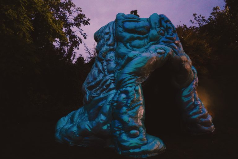 Large scale blobby sculpture by Emma Denby made with textiles.