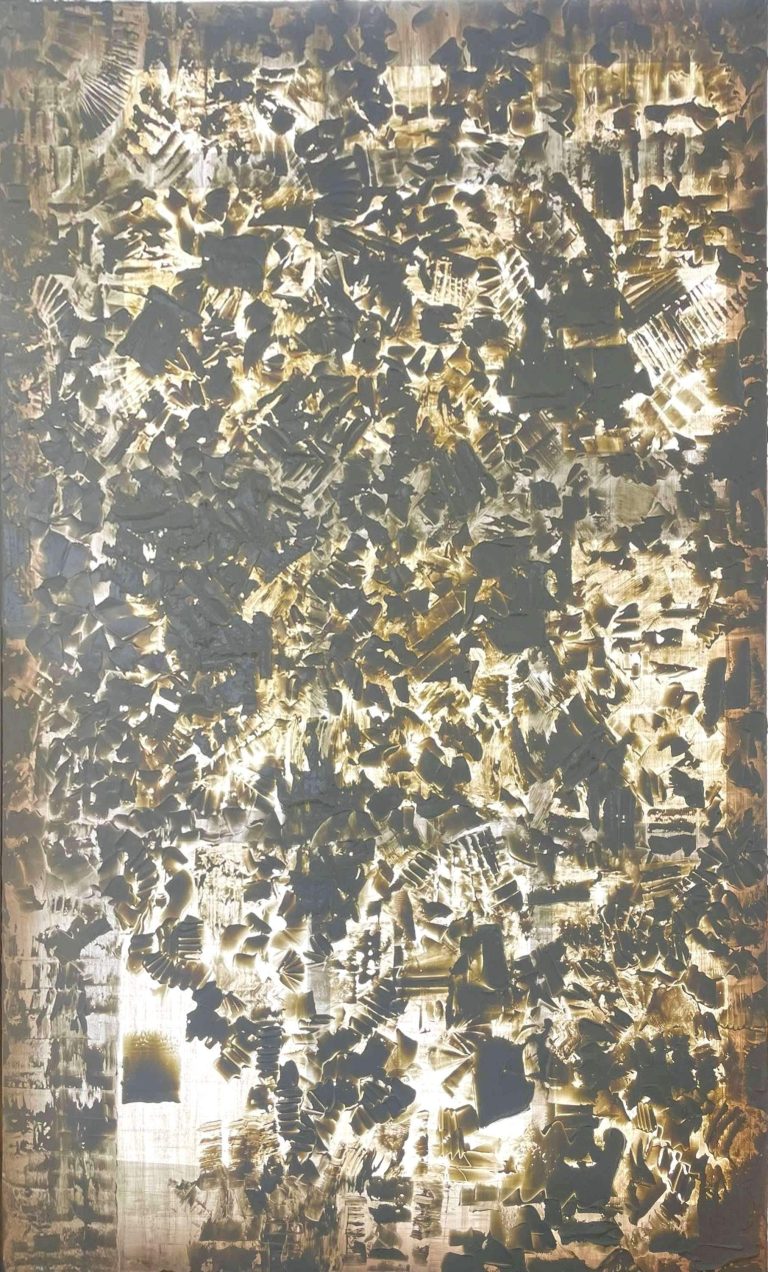 Fine Art work by Aylin Küçük, showing a textured, layered, and transparent abstract painting capturing rhythm, breath, and quiet movement.