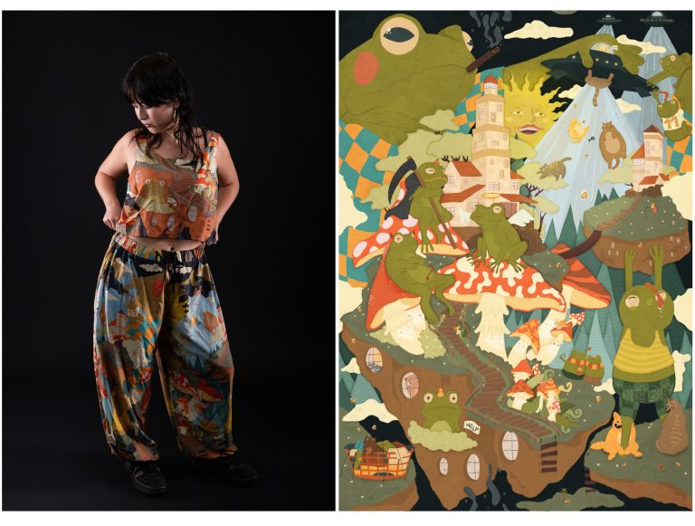 Surreal illustration by Alice Plankova on a clothing item