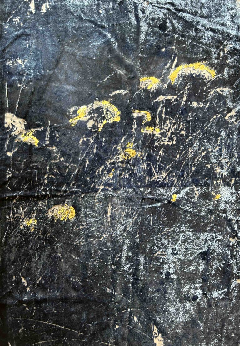 Textile piece by Jo Cockrell using bold marks and hints of colour.