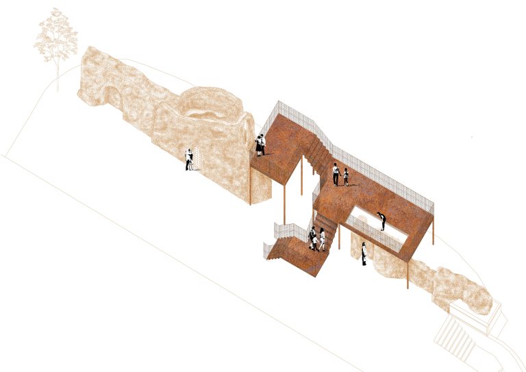 BA Interior Design work by Mya Frost showing an axonometric drawing