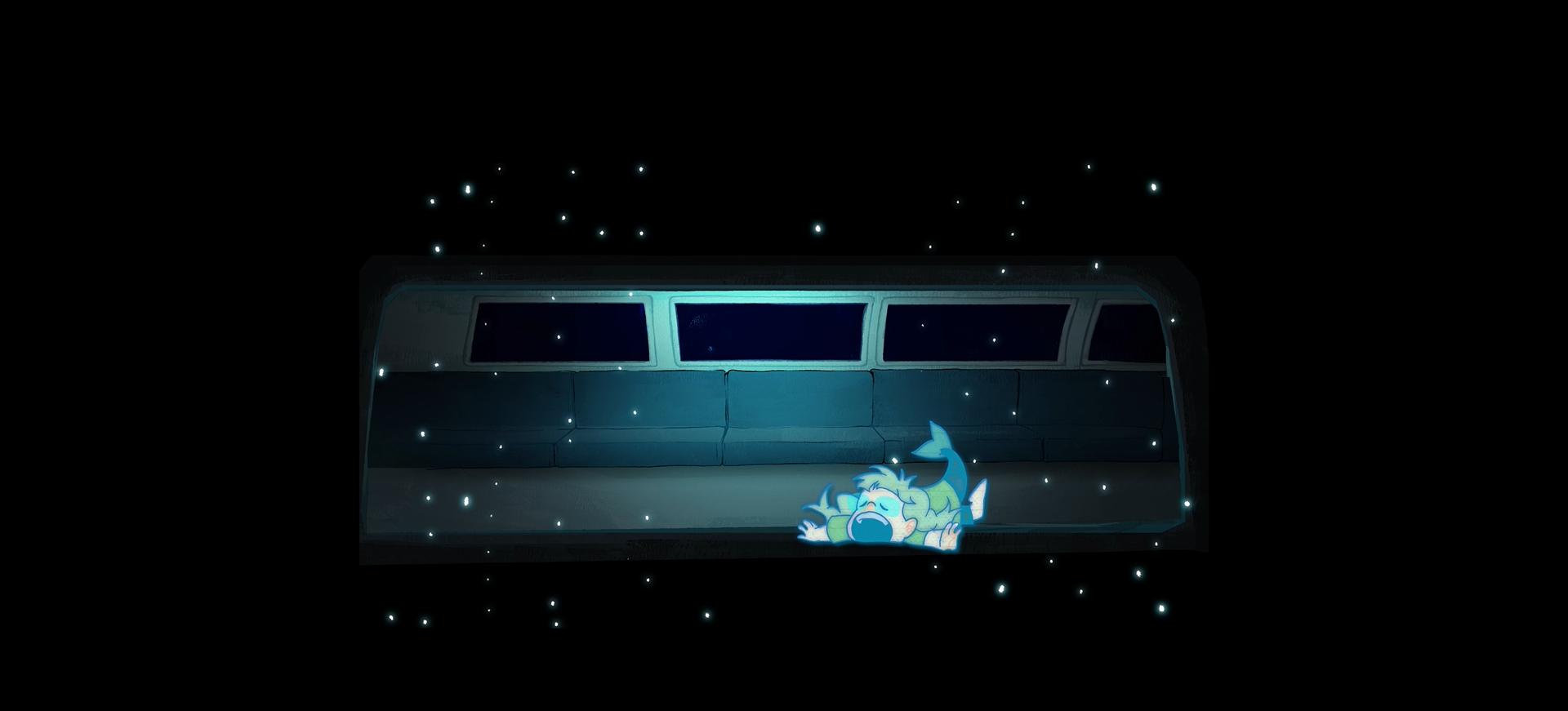 A sleeping fish girl on the edge of the train