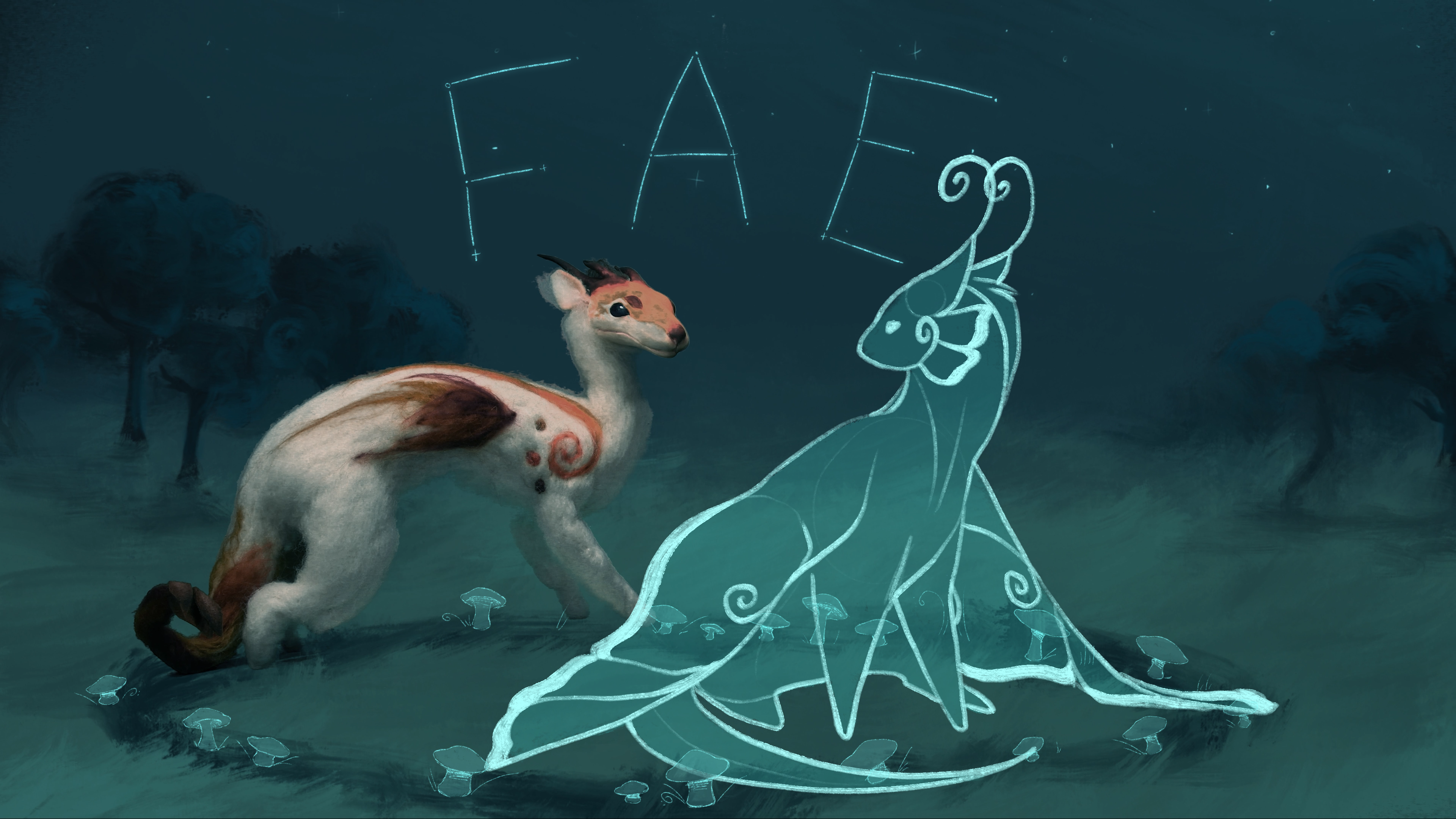 A short film featuring a stop-motion dragon and a 2D spirit dragon, set in a field at nighttime.