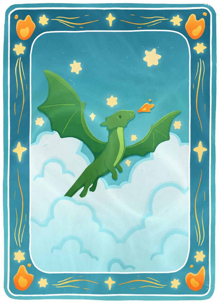 Illustration by Alistair Jeffrey depicting a dragon.