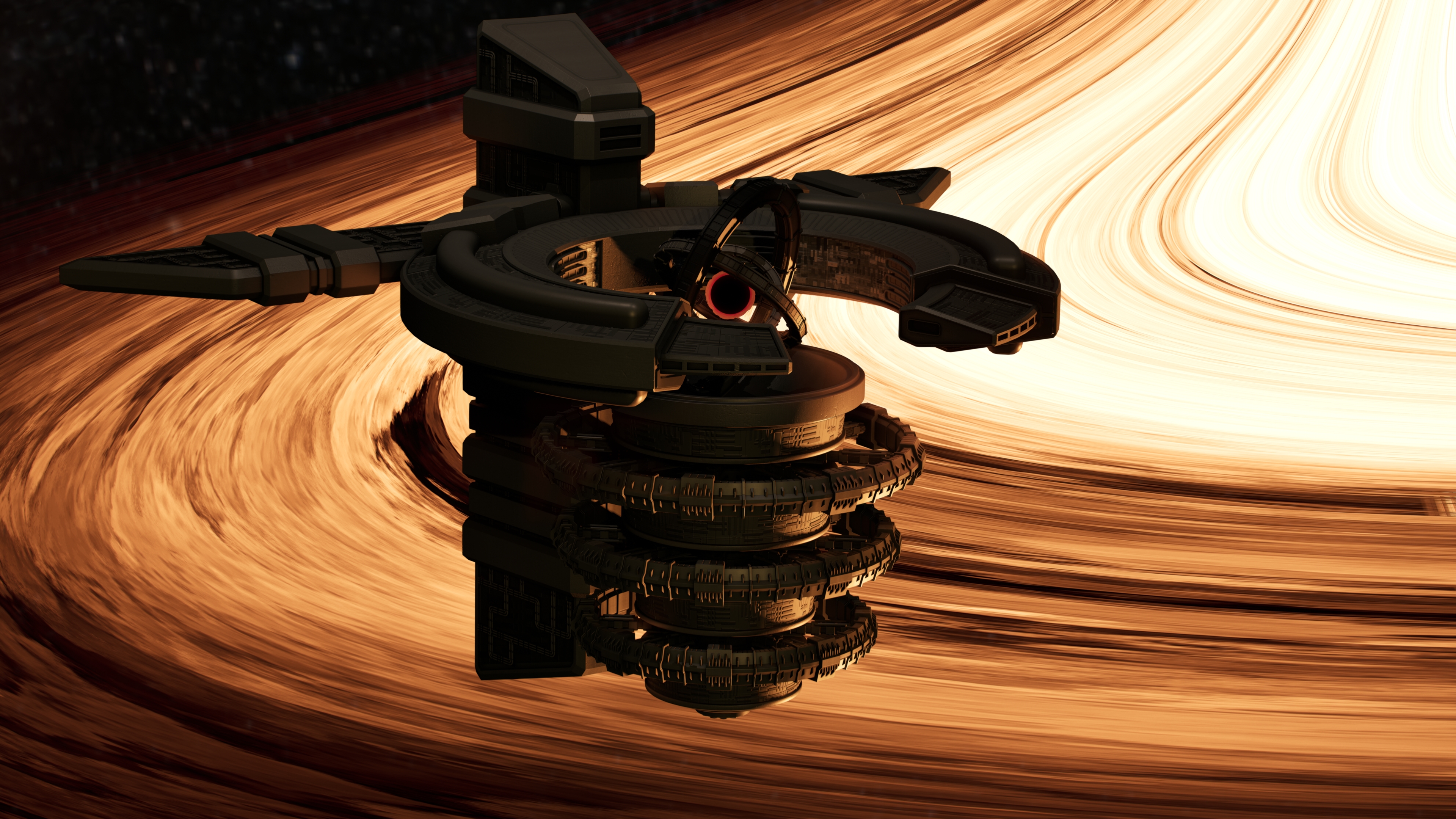 Games Art & Design work by Kalen Mercer showing the space station doing a slow fly by along the rings of the black hole