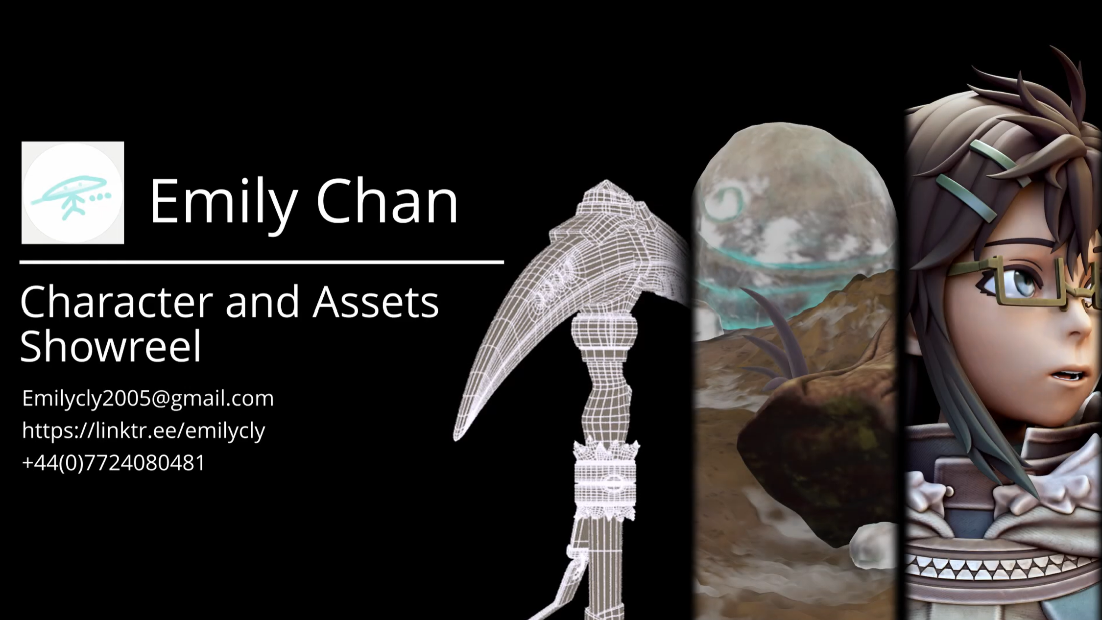 3D model works by Emily Chan showing an explorer, her pickaxe and an environment base