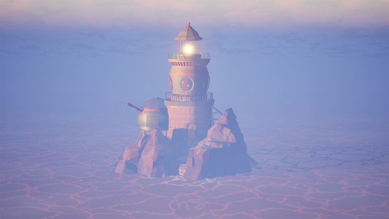BA Games Art and Design work by Rose de Bono depicting a colourful lighthouse scene
