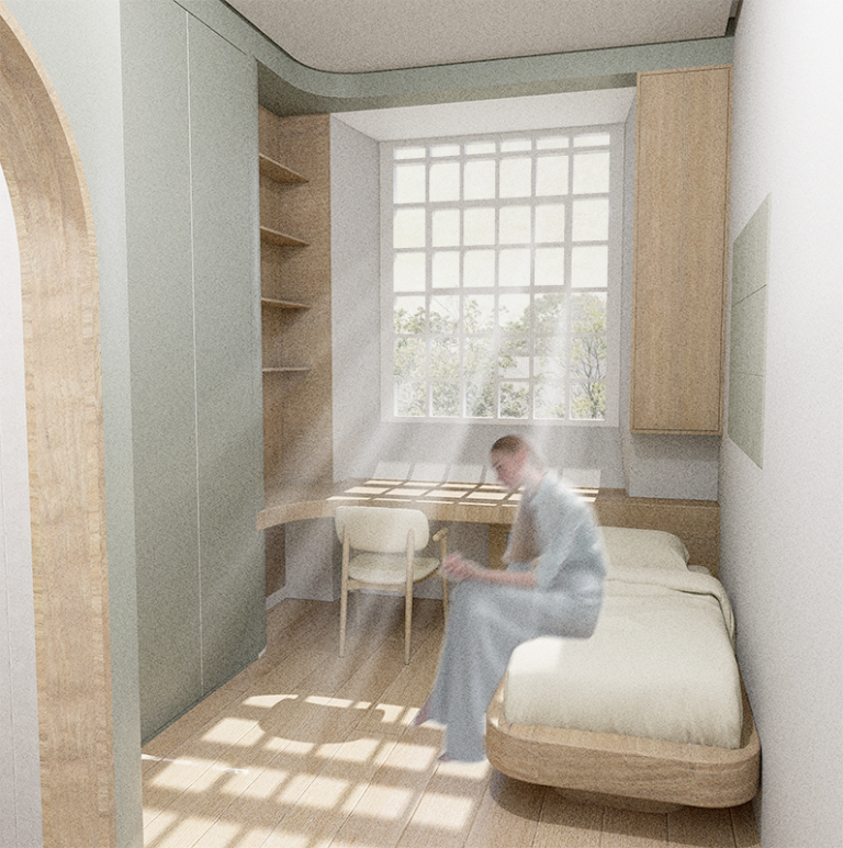 Render of modern rehabilitative prison cell