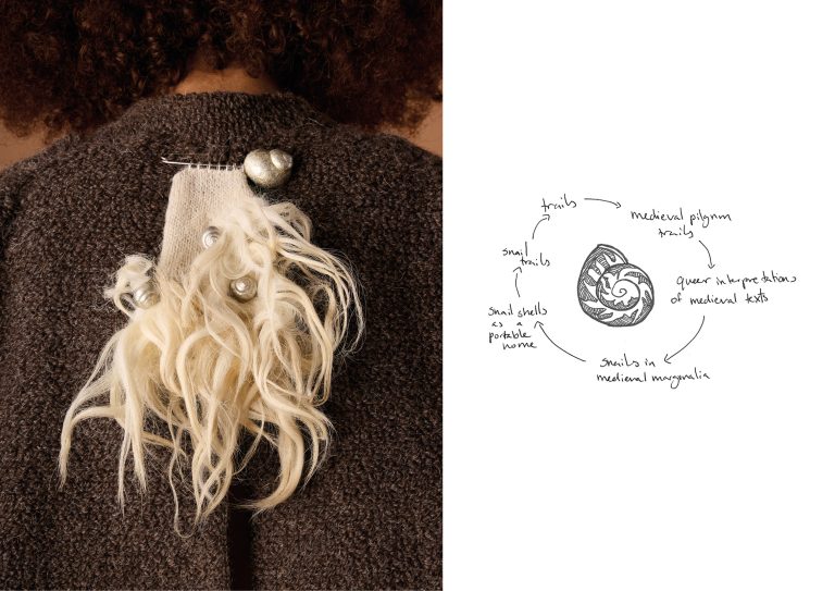 Knit wool bag and pewter cast shell clasp by Madeline Gorman