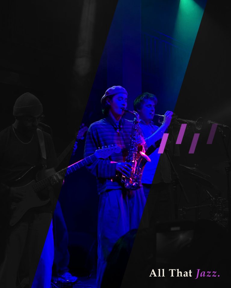 Jazz Café identity by Clara Smethurst, showing a slash mark representing a streak of light onto the stage.