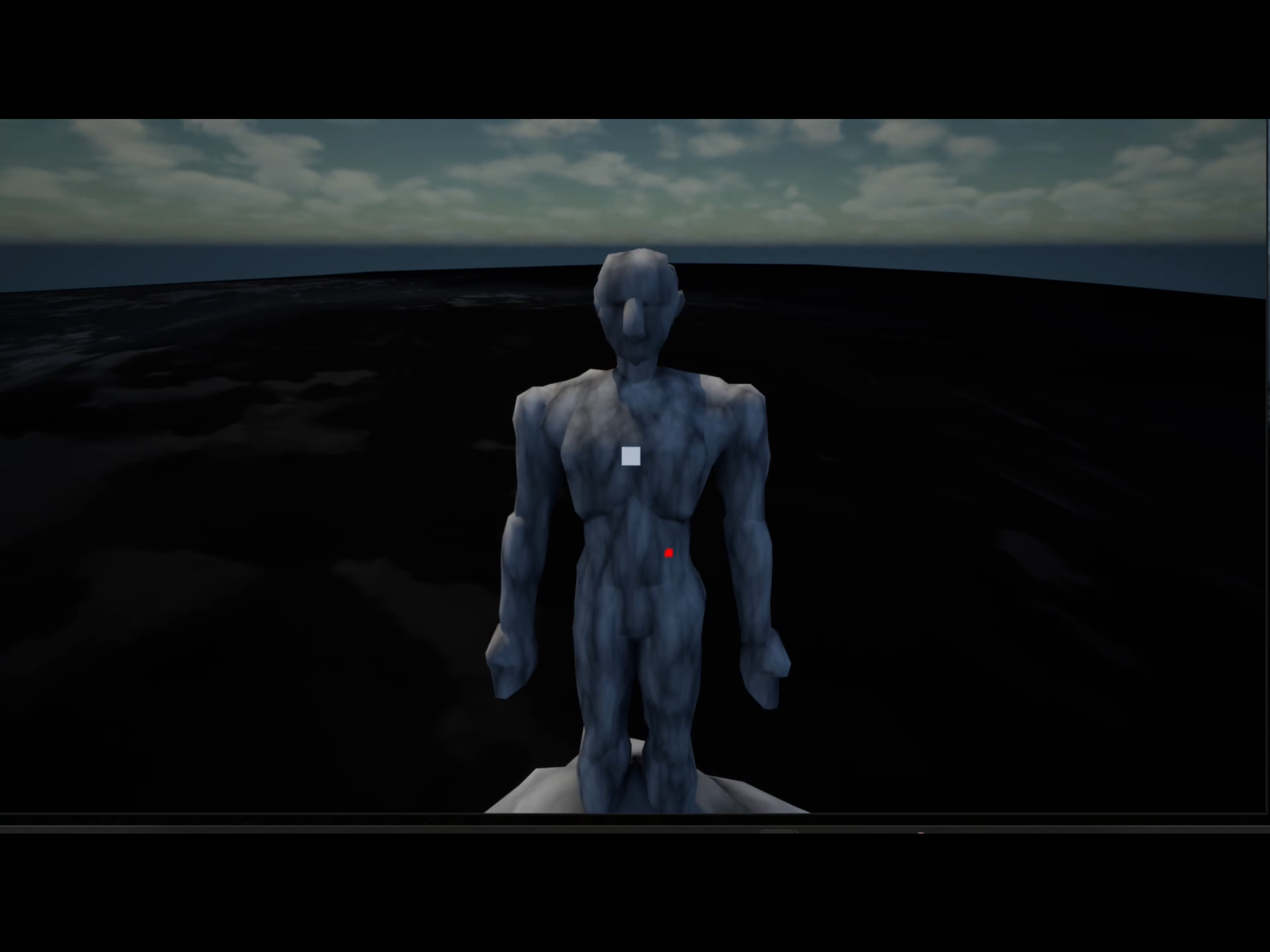 An any figure is edited by a floating disembodied player who then flies into it’s head, possessing it and making it turn into flesh.