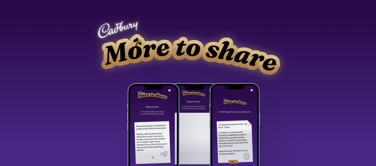 Campaign concept by Sharde Zigah showing mobile screens on a purple background with a gold Cadbury inspired logo