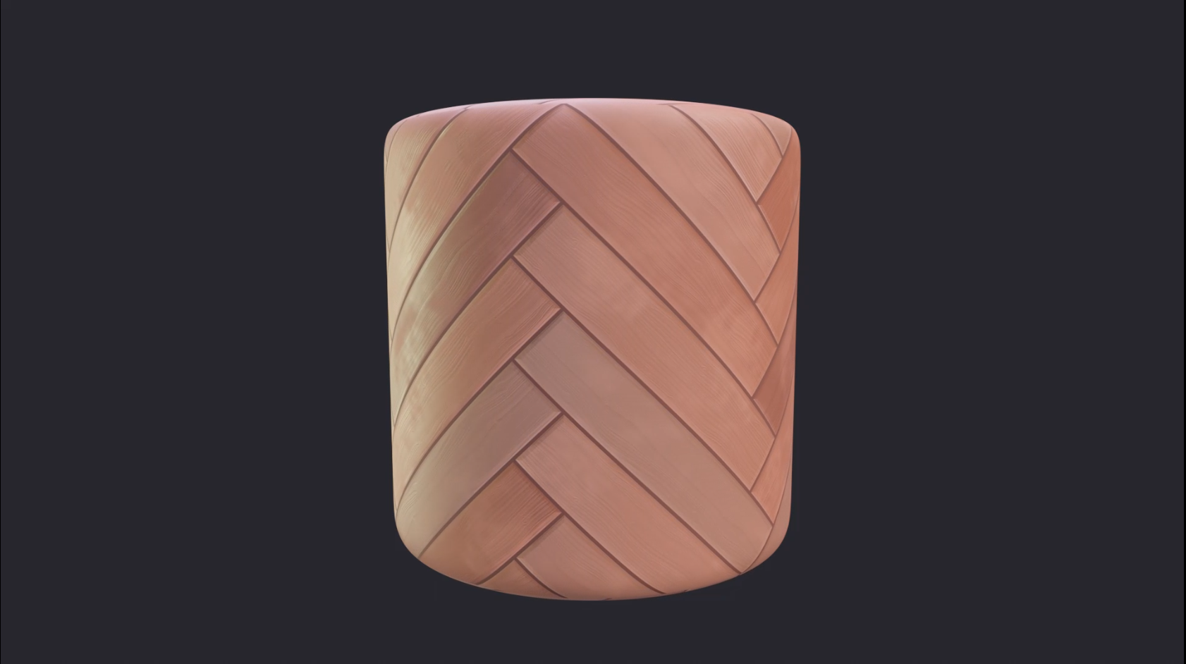 A turnaround of a cylinder with a wood parquet material applied.