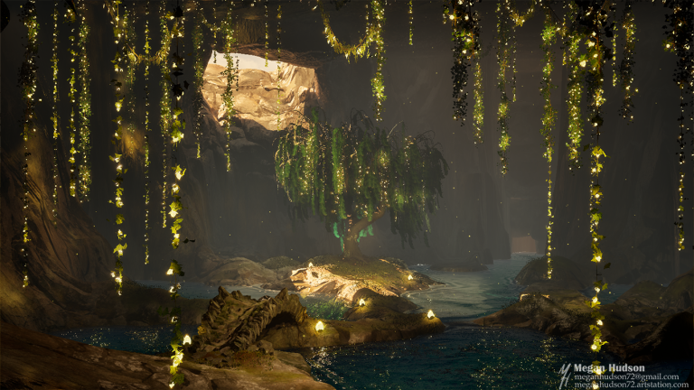 A forest Grotto by Megan Hudson showing a magical cave