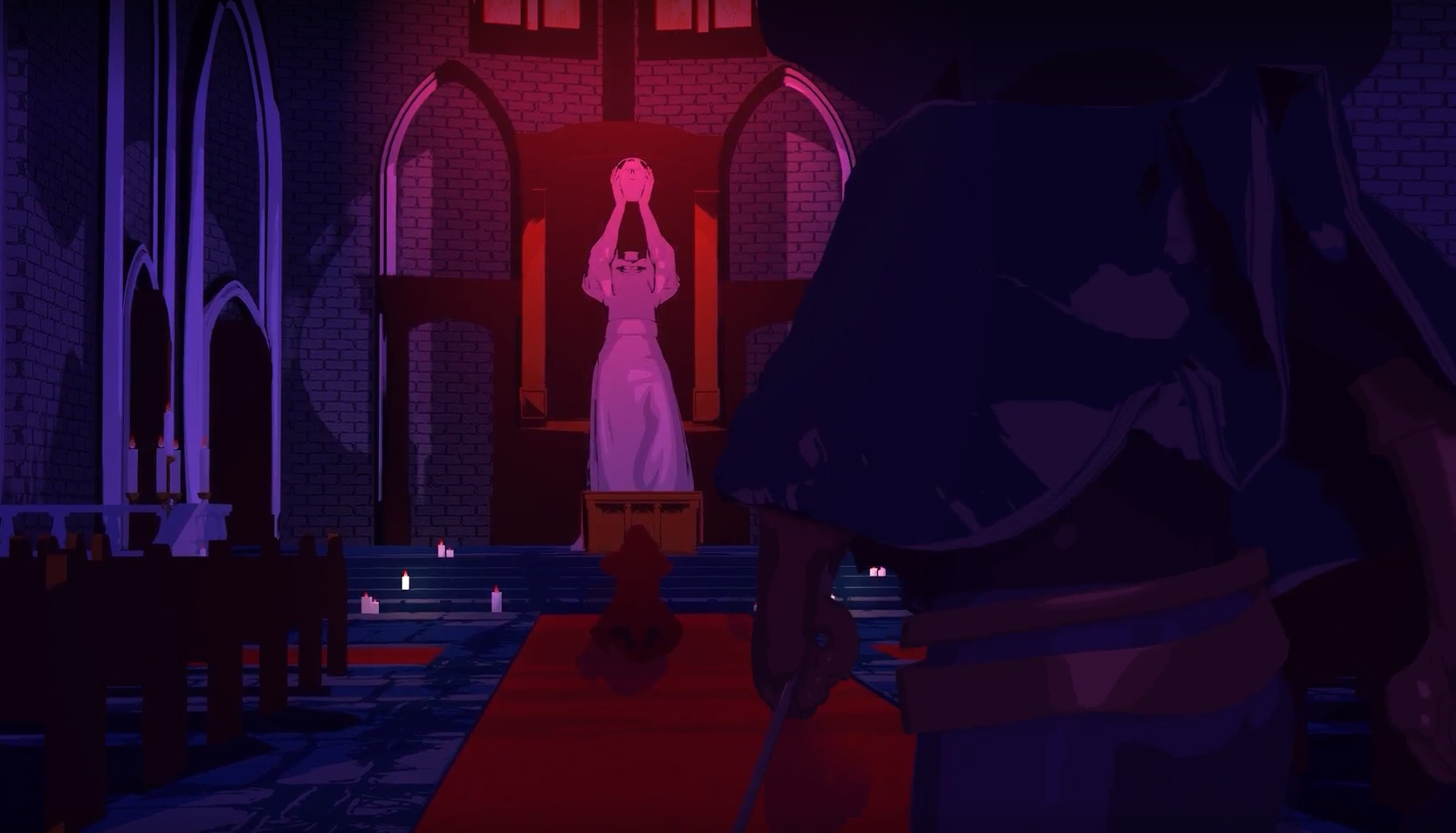 A short film by Finley Evans and Ruby Sellars that focuses on the fight between a cursed monster and an experienced hunter breaks out in a gothic cathedral.