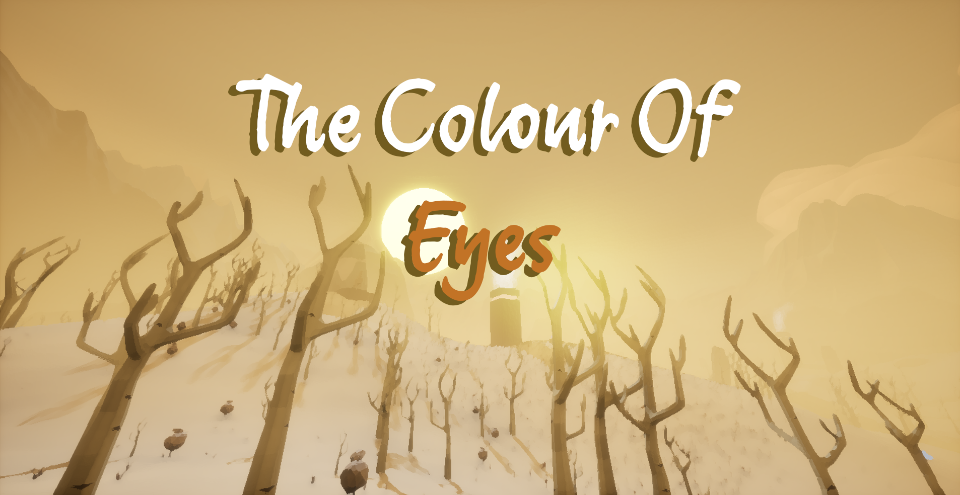 Footage of the game The Colour Of Eyes by George White featuring a snowy white landscape and a interactable phone you can talk to people on.