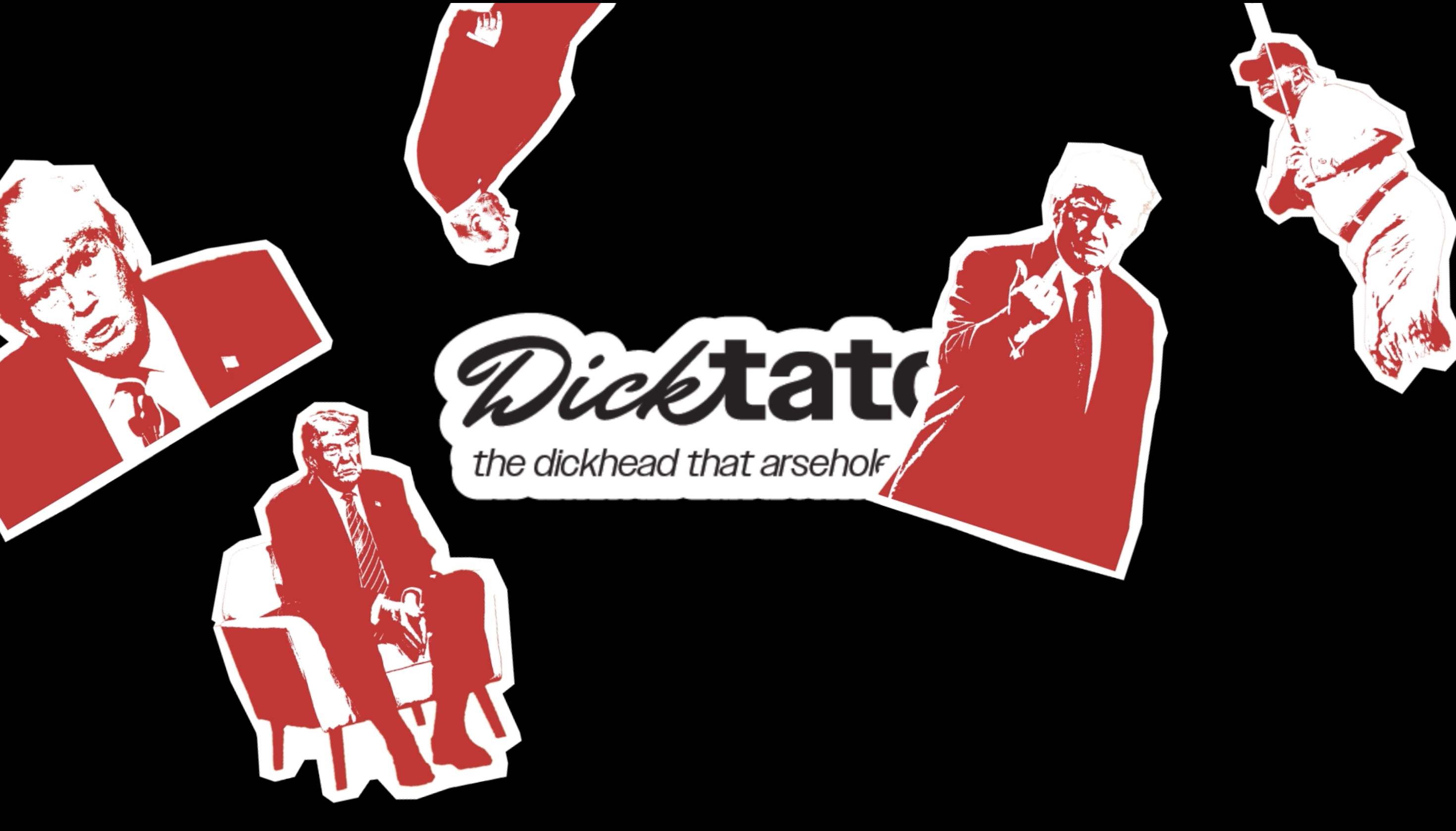 A collection of stickers of bad photos of donald trump filling the screen.
